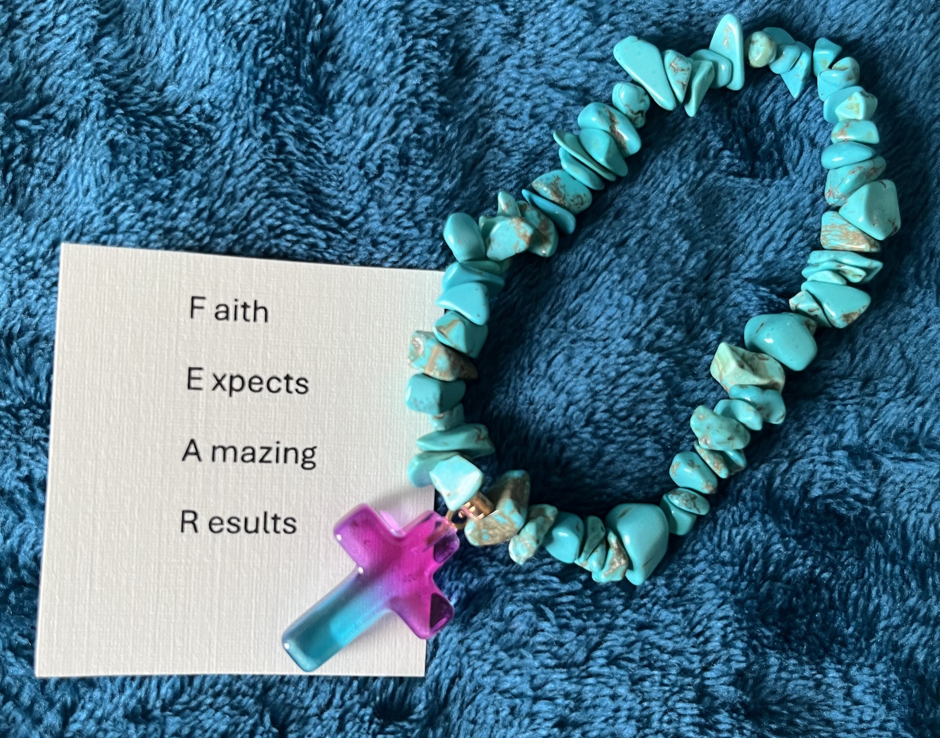 Turquoise Chip Cross Bracelet and Card 