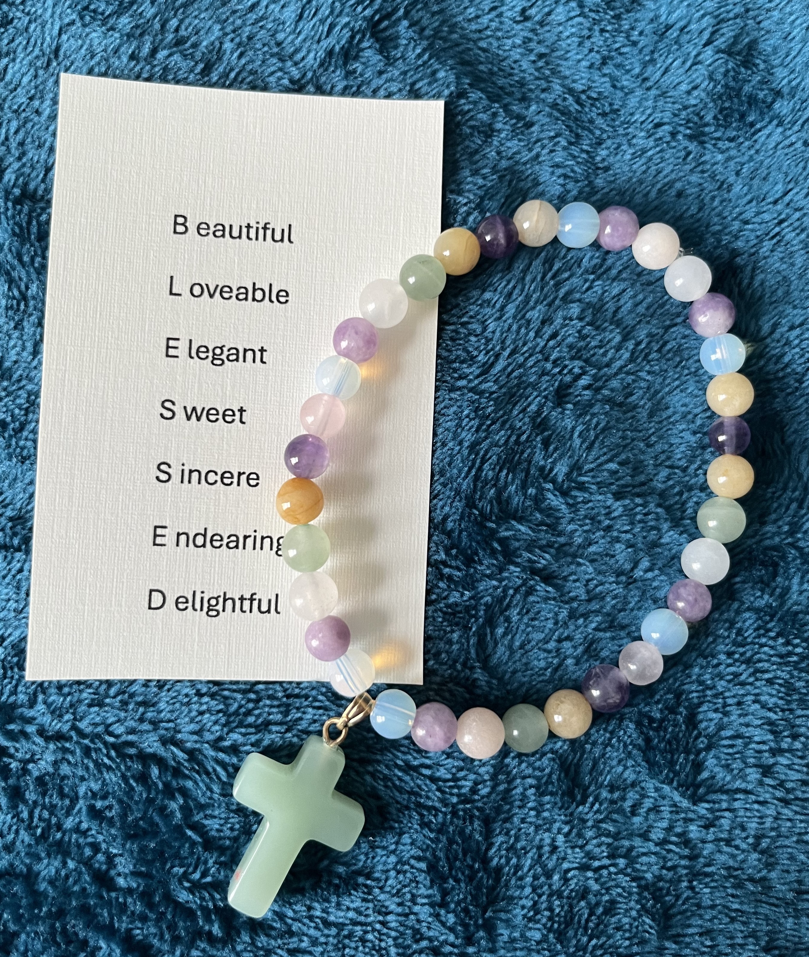 Multi-colored Bead Cross Bracelet with Card