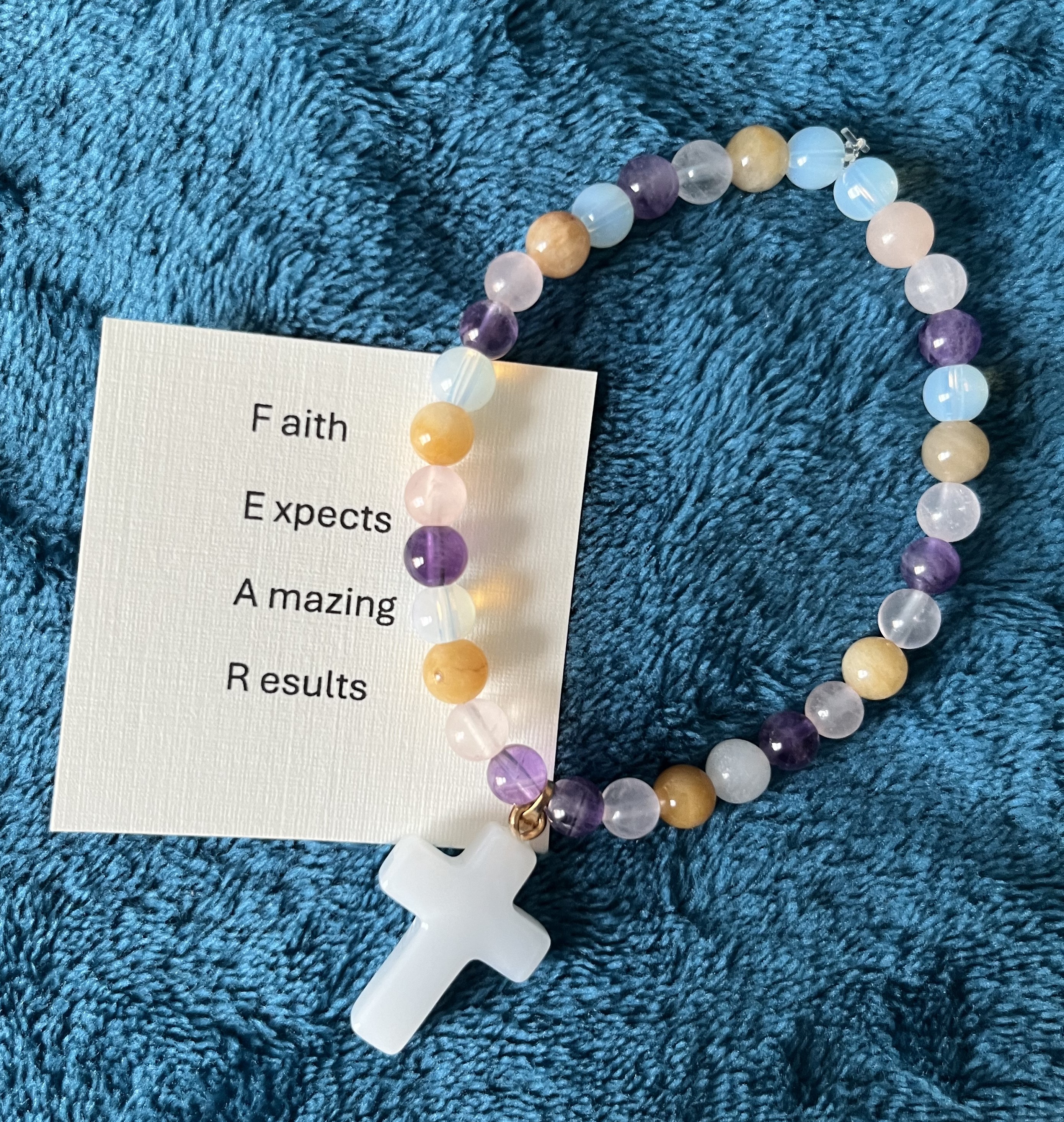 White Cross Beaded Bracelet with Card