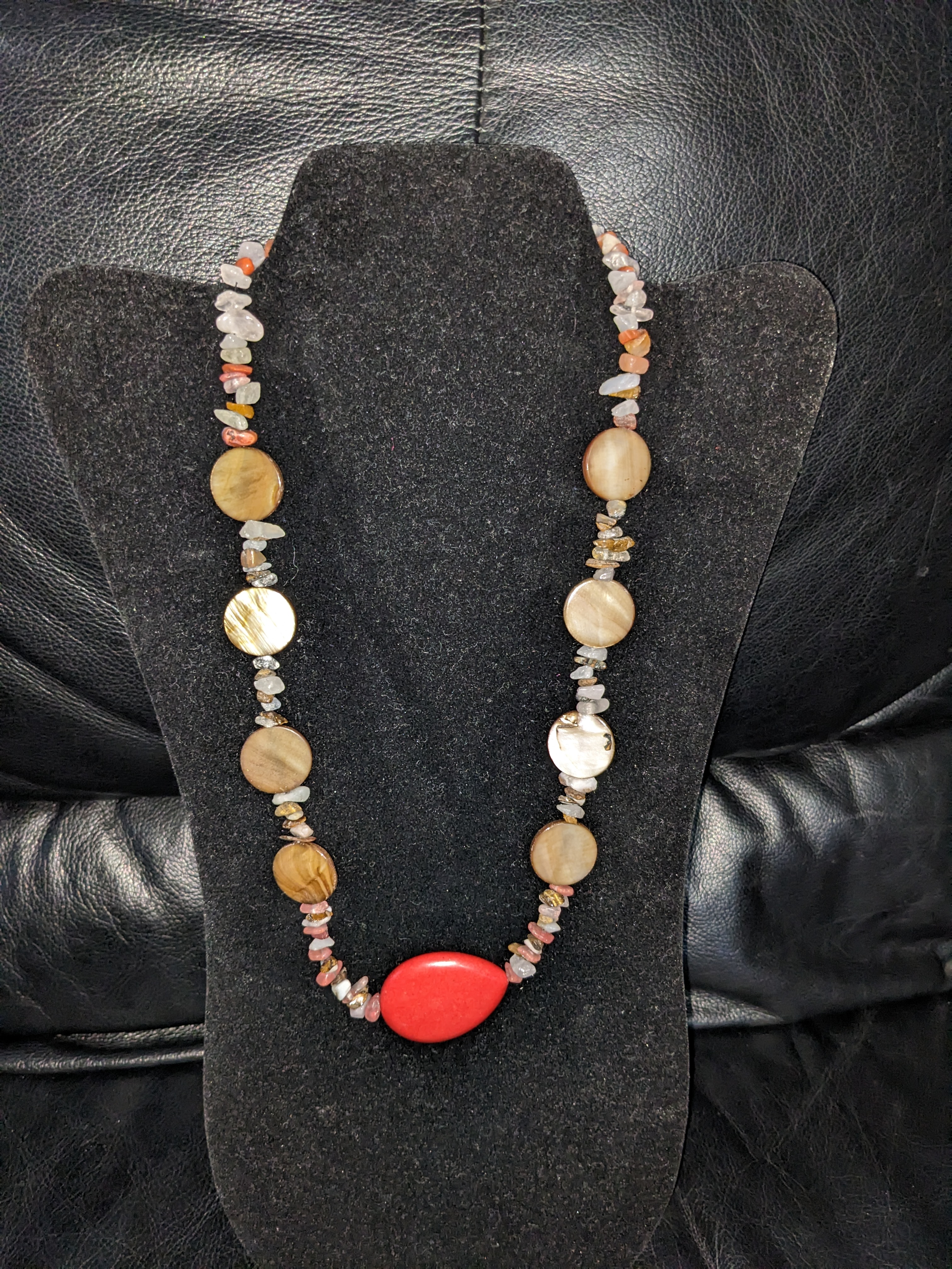 Smooth Stone Coral Pendant Necklace 