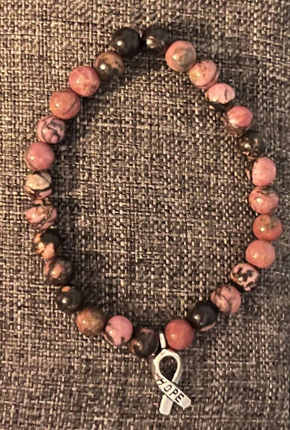 Pink Rhodonite Breast Cancer HOPE Charm Bracelet