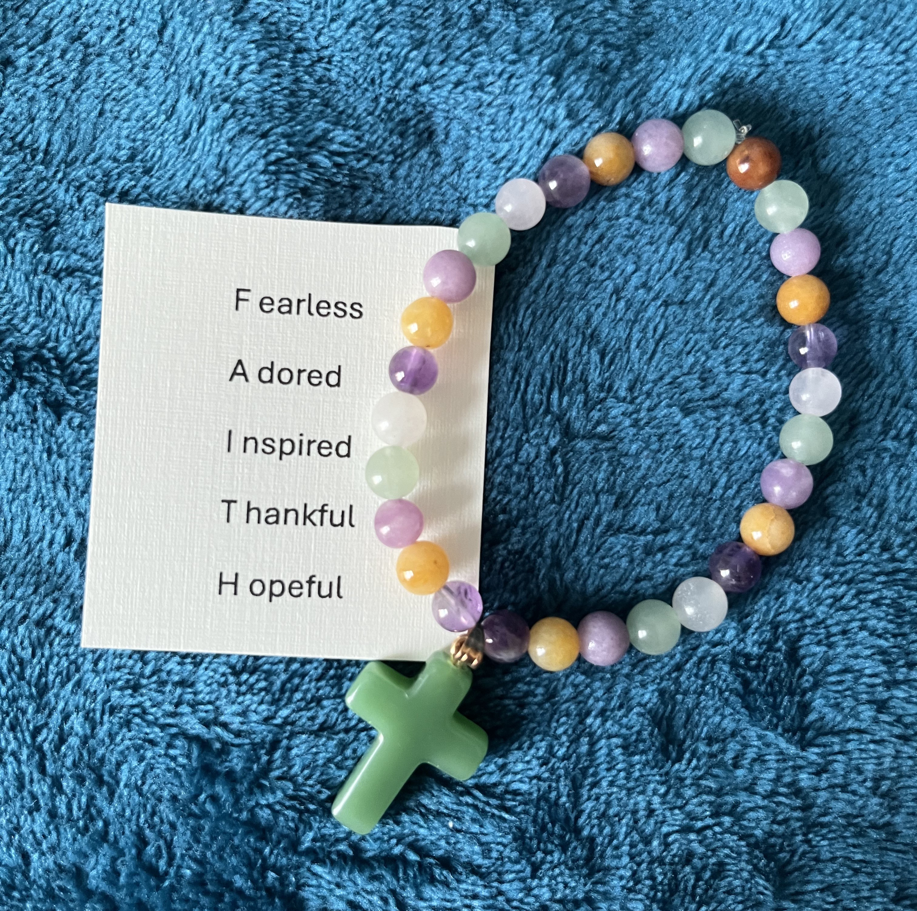 Stone Gem Beads Cross Bracelet and Sentiment Card  